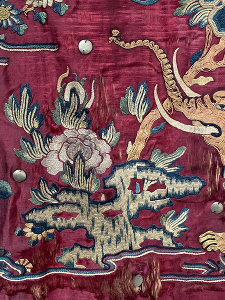 Antique Gilt Thread and Silk Embroidery with Elephants: C19th China