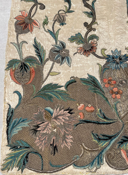 Rare Antique Silk and Gilt Thread Embroidered Apron : C18th England