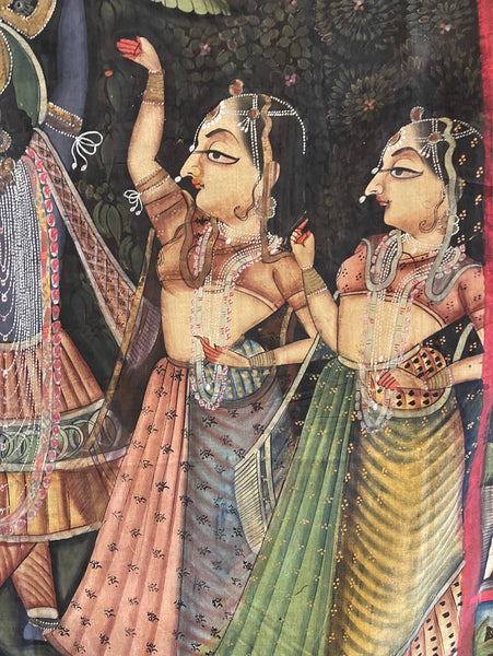 Hand Painted Pichawai Wallhanging Devotional Temple Hanging Krishna: C19th India