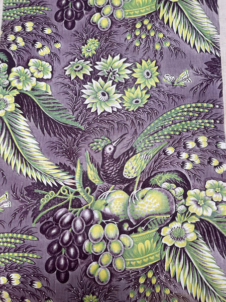 A Rare Antique Chintz Panel Birds of Paradise Baskets of Fruit: C19th France