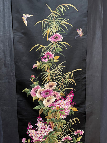 Antique Fine Silk Embroidery with Flowers Wallhanging: C19th China