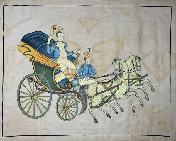 Hand Painted Silk Wallhanging Napoleon in Horse Drawn Carriage, C19th China, for export