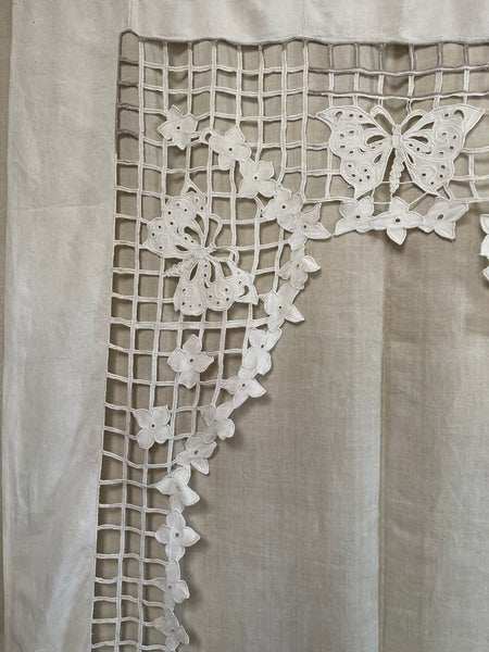 Art Deco Cutwork Embroidered Panel Wallhanging with Trellis, florals and Butterflies: C1920 France