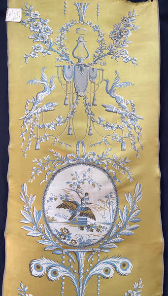 Antique Unused Silk Lampas Sample Panel with Original Label: C18th France