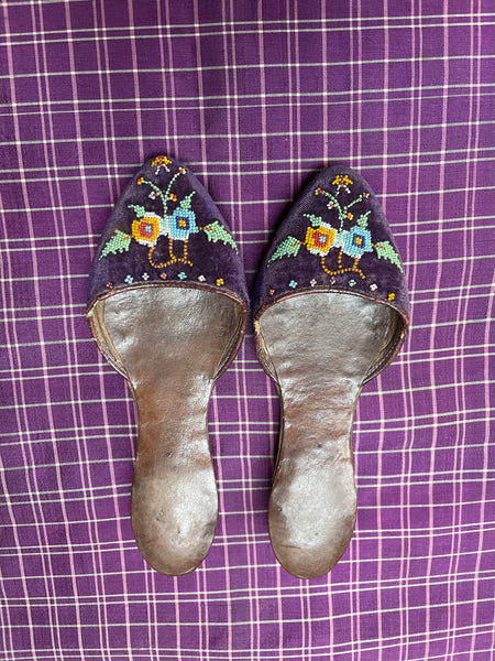 Pair Traditional Beaded Silk Velvet Mules Child’s: C190O Indonisia