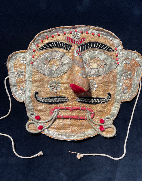 Rare Antique Folk Art Metallic Textile Mask Ramlila of Ramnagar(Varanasi)India C20th