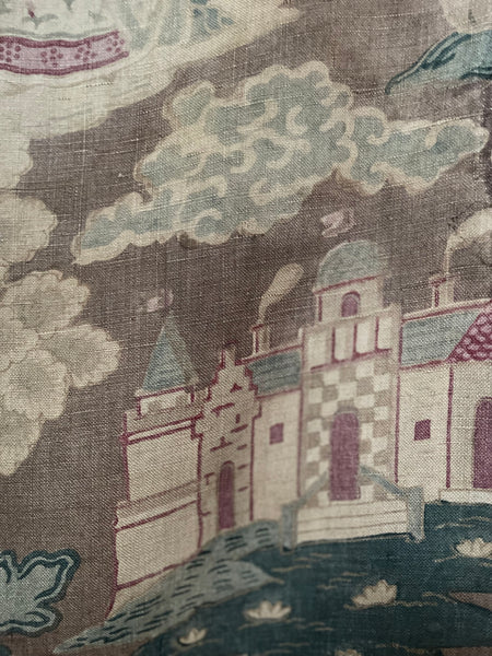 Antique Jacobean Revival Printed Linen Collectable Antique Textiles Design Inspiration Figurative Wallhanging. 83 x 73cm