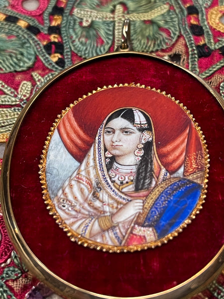 Antique Anglo-Indian Mogul Miniature Painting, Mumtaz Mahal: c.1840