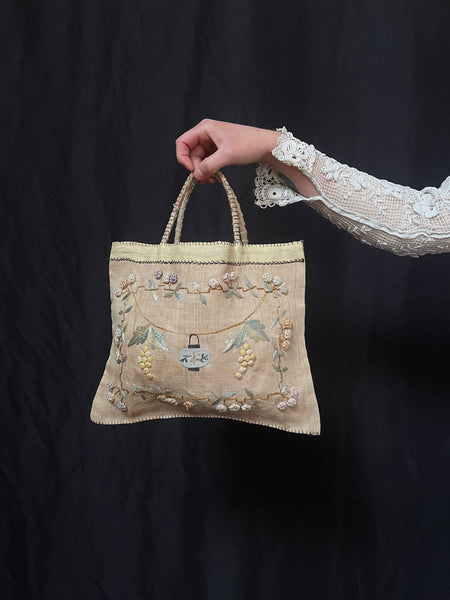 Antique Appliqué Embroidered Pina Cloth Bag: C1930 Vietnam
