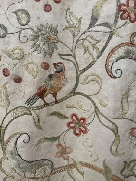Arts and Crafts Jacobean Revival Embroidery with Flowers and Birds: C1910 Britain