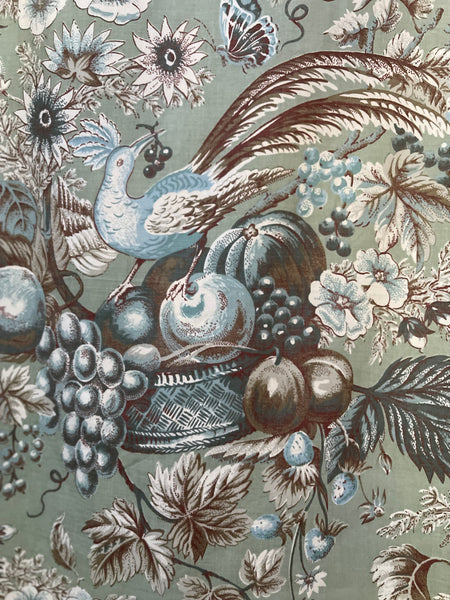 Vintage Printed Cotton with Birds Baskets of Fruit, Butterflies: C20th Britain