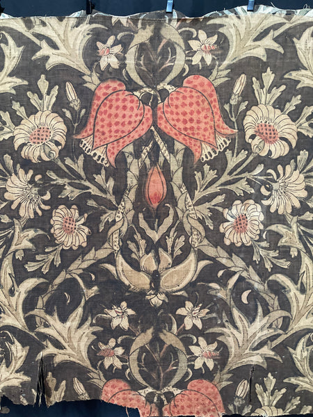 Antique Arts & Crafts Block Printed Panel with Snakes Head Fritillery: C19th Britain