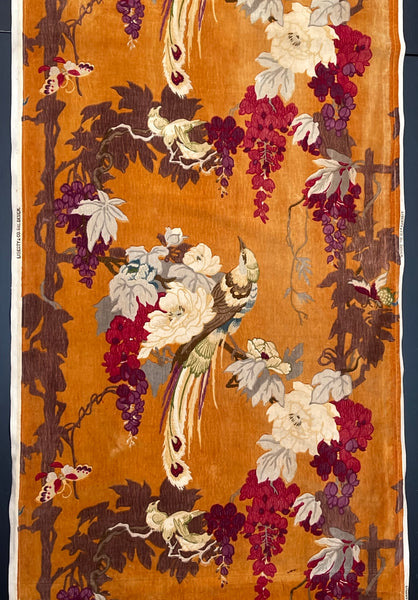 Original Antique Art Deco Chinoiserie Printed Velvet Liberty of London Design Birds Wisteria: C1920s London, England