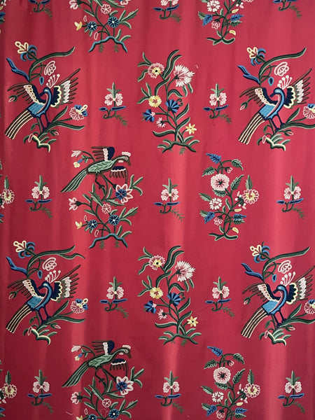 Hand Embroidered Crewelwork Curtain Panels Birds and Flowers: C1970 India for export to Europe