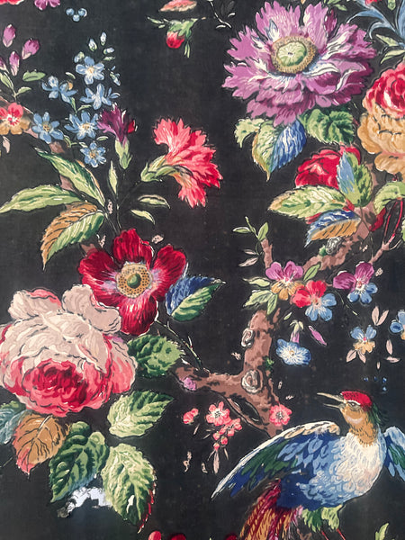Original Antique Block Printed Chintz with Birds of Paradise and Florals: Late 18th early 19th century