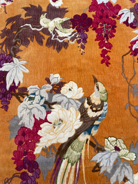 Original Antique Art Deco Chinoiserie Printed Velvet Liberty of London Design Birds Wisteria: C1920s London, England