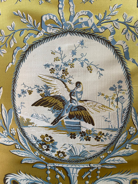 Antique Unused Silk Lampas Sample Panel with Original Label: C18th France