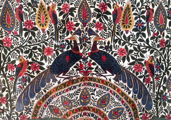 Antique Block Print Palampore Wallhanging with Peacocks C19th India