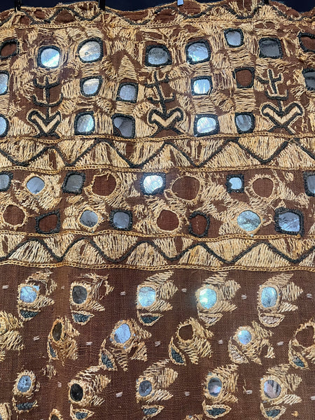 Antique Traditional Floss Silk Embroidered and Mirrored Phulkari Wallhanging Interior Decor Collectable