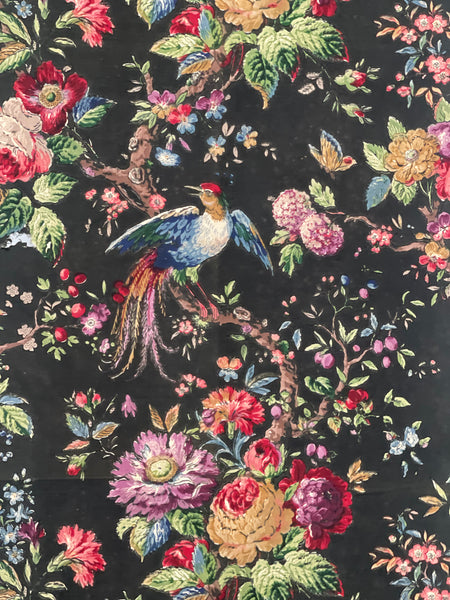 Original Antique Block Printed Chintz with Birds of Paradise and Florals: Late 18th early 19th century