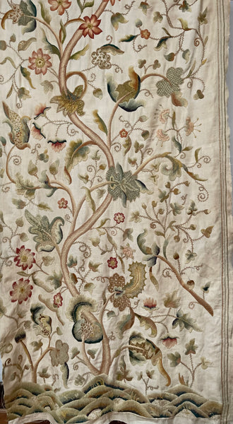 Jacobean Revival Embroidered Tree of Life Crewelwork Wall or Bedhanging: C1900 Britain
