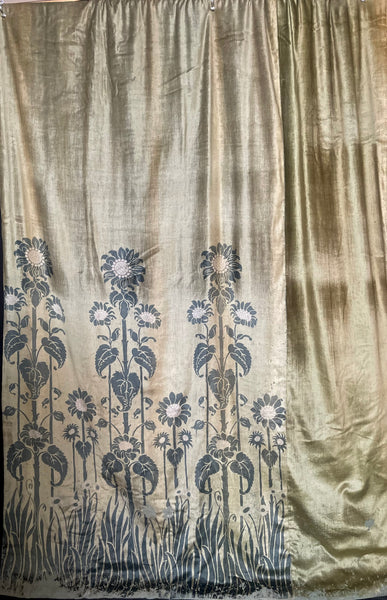 Rare Art Nouveau Stencilled Silk and Mohair Velvet Curtain with Sunflowers : C1890s France