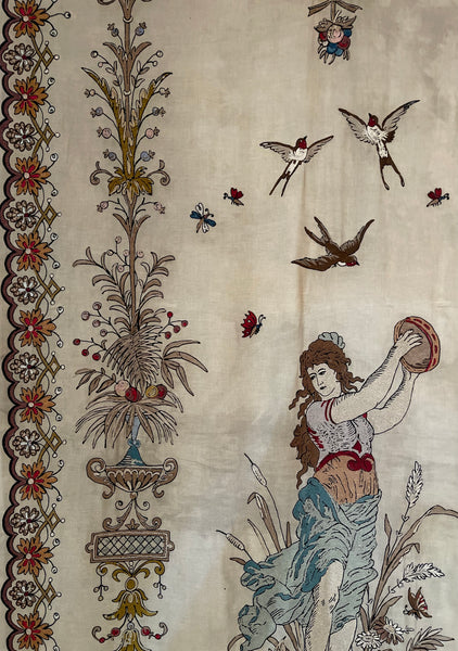 Antique Embroidered Wallhanging with Dancing Figure: C1910 France