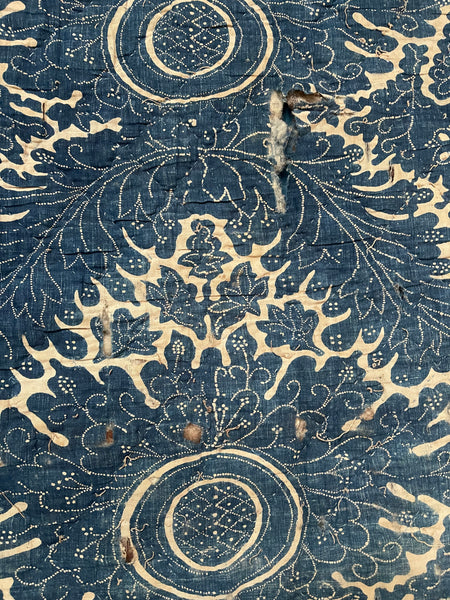 Antique Block Print Resist Dyed Quilted Toile de Rouen French Indigo: C 18th France