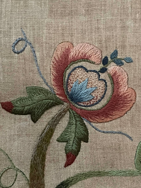 Arts and Crafts Tree of Life Embroidery Jacobean Revival Antique Crewelwork: C1920 Britain