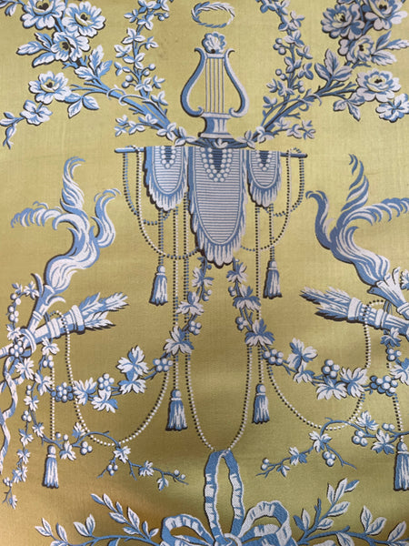 Antique Unused Silk Lampas Sample Panel with Original Label: C18th France