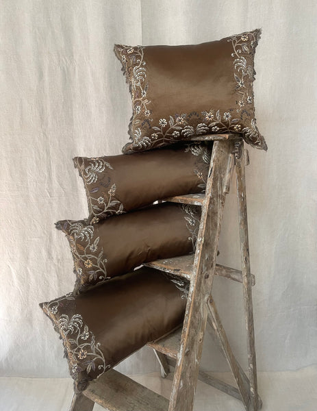 Antique Bespoke Silk Embroidered Zardozi Cushions Medium Size: C19th India