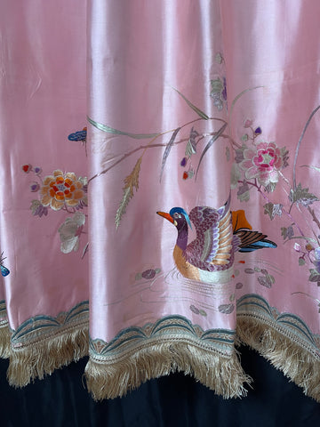 Antique Fine Silk Embroidered Wallhanging Panel with Water Birds and Flowers: C1920 China for export