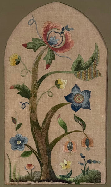 Arts and Crafts Tree of Life Embroidery Jacobean Revival Antique Crewelwork: C1920 Britain