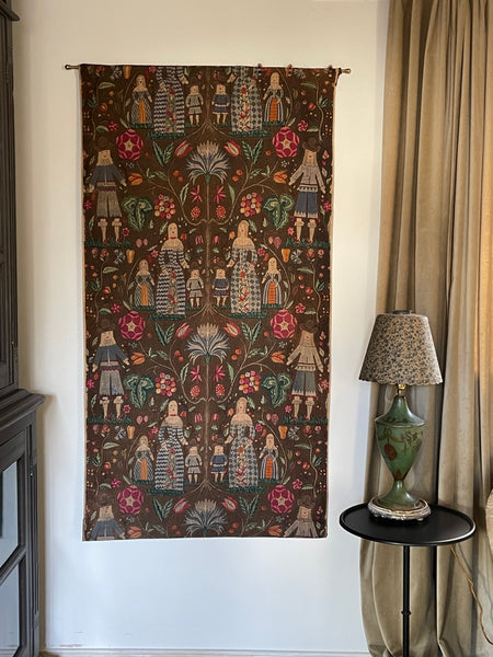 Antique Folk Art Jacobean Revival Figurative Wallhanging: Early 20th Century Europe. 150 x 79cm