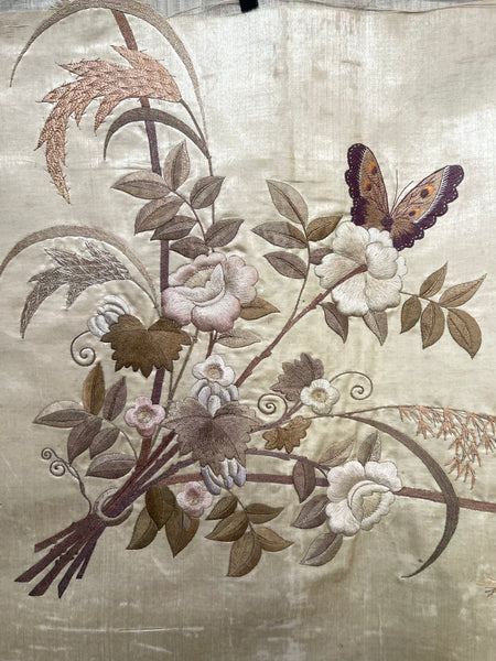 Long Hand Embroidered Silk Panel with Flowers Butterfly’s: C19th China