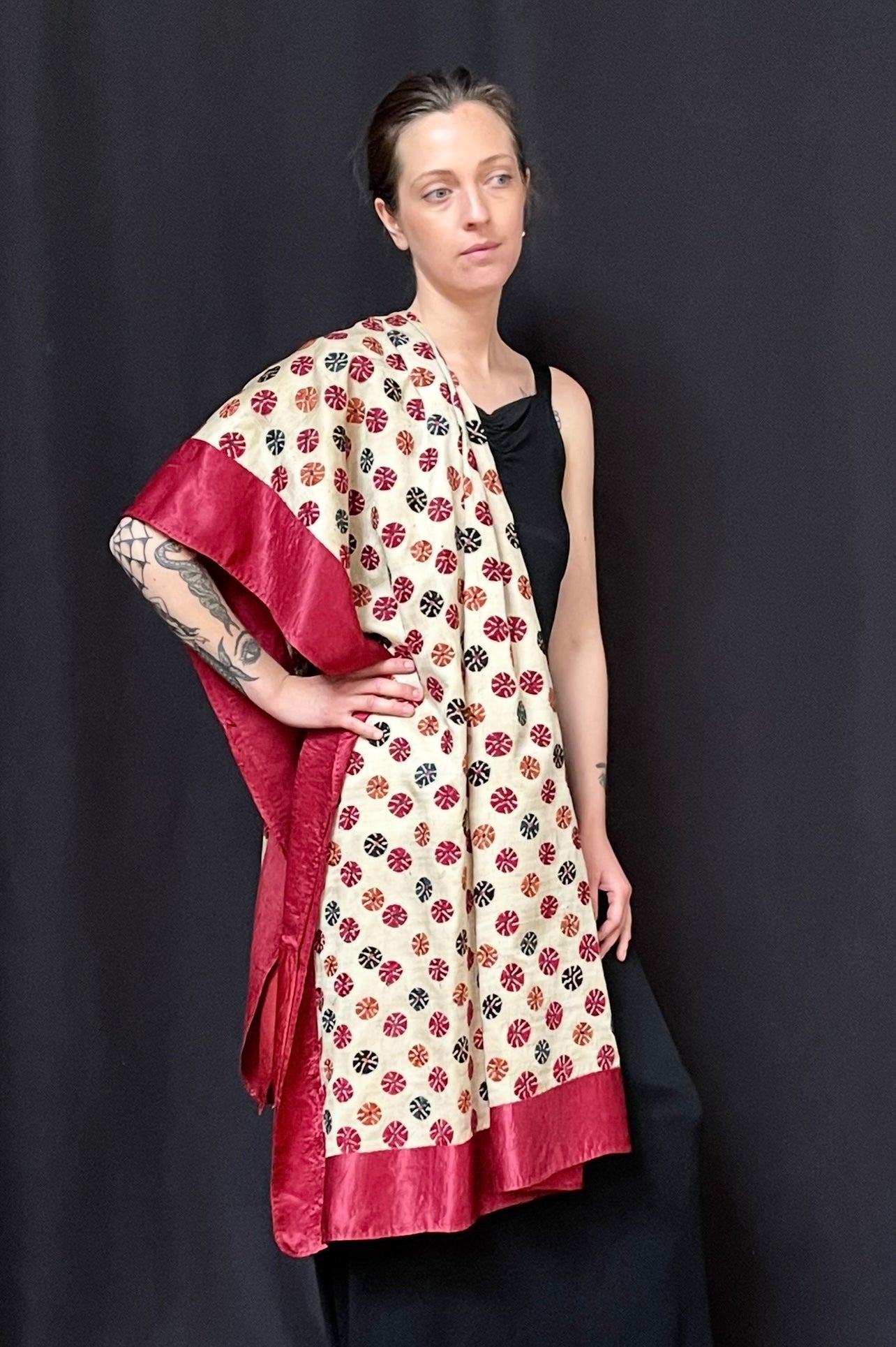 Antique Silk Embroidered Traditional Wedding Shawl : C20th Gujarat, India