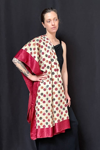 Antique Silk Embroidered Traditional Wedding Shawl : C20th Gujarat, India