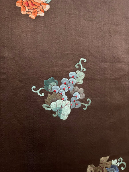 Fine Silk Embroidered Wallhanging with Symbolic Bats, Butterflies, Peonies: C19th China for export