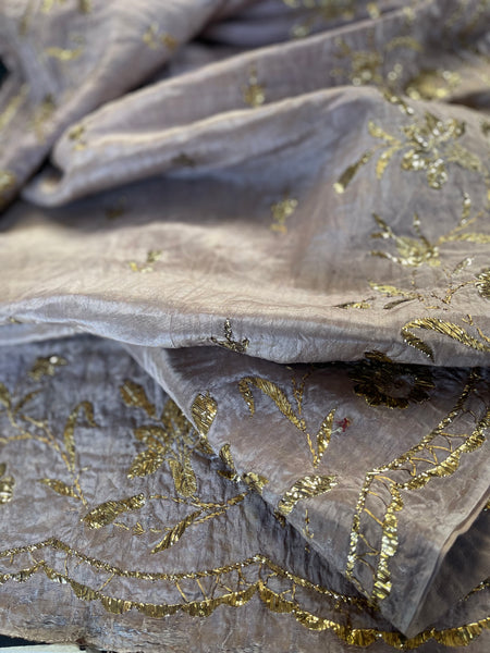 Antique Gold Thread Embroidered Pale Mauve Silk Valance or Pelmet: C19th Ottoman Turkey