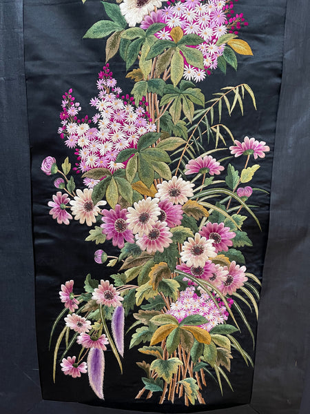 Antique Fine Silk Embroidery with Flowers Wallhanging: C19th China