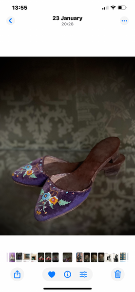 Pair Traditional Beaded Silk Velvet Mules Child’s: C190O Indonisia