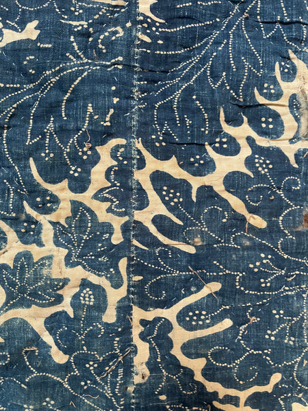 Antique Block Print Resist Dyed Quilted Toile de Rouen French Indigo: C 18th France