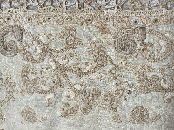 Antique Renaissance Embroidered Early Needlework Lace with Snails Insects Birds: Late C16th early 17th century, Italy