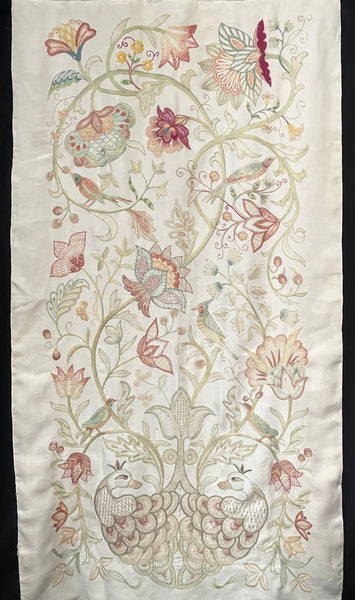 Antique Arts and Crafts Jacobean Revival Crewelwork Wallhanging with Tree of Life: C1900 Britain