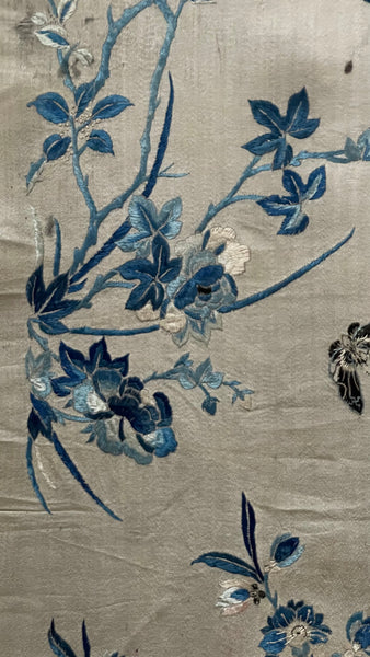 Fine Chinese Silk Embroidered Panel with Birds, Butterflies and Florals: C19th China