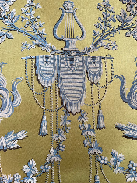Antique Unused Silk Lampas Sample Panel with Original Label: C18th France
