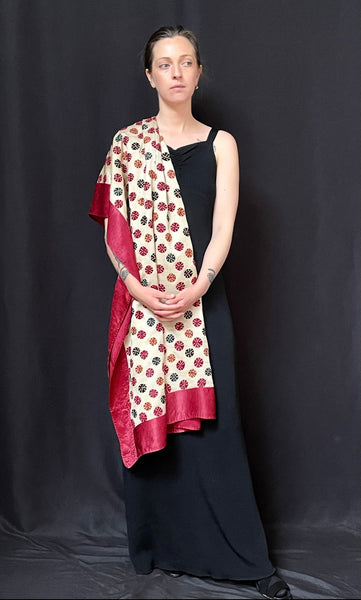 Antique Silk Embroidered Traditional Wedding Shawl : C20th Gujarat, India