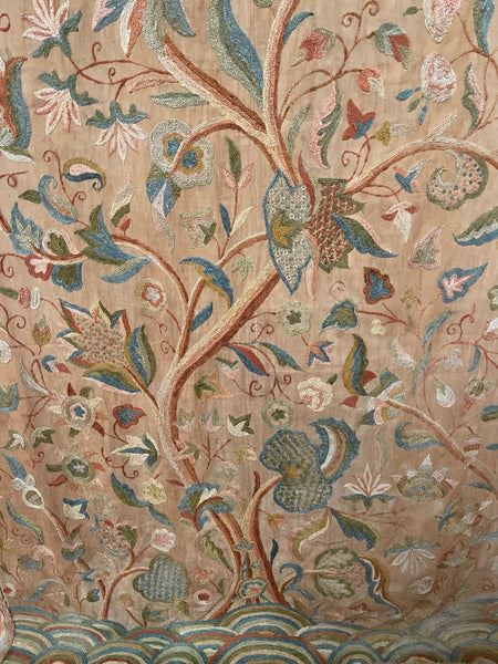 Antique Jacobean Revival Tree of Life Crewelwork Wall Hanging: C1900 Kashmir, India