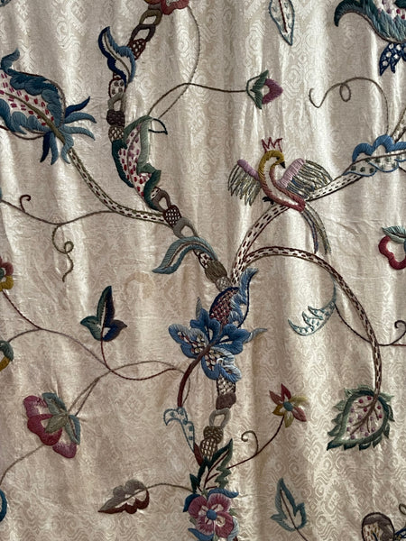 Antique Embroidered Crewelwork Tree of Life with Birds: C1910 A.H. Lee, Birkenhead, Britain. 337cm x 126cm