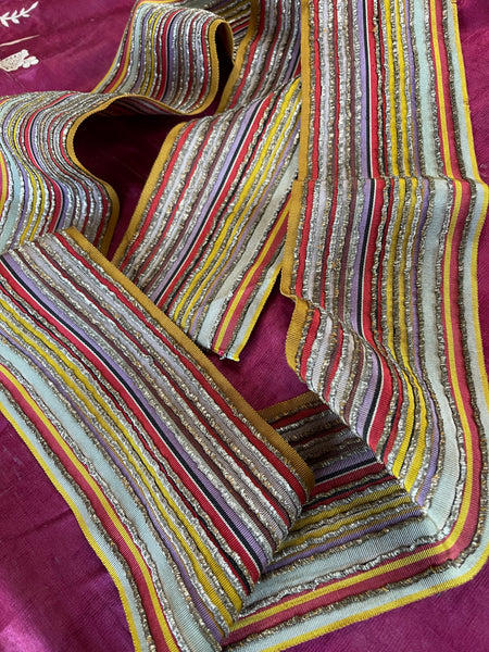 Antique Woven Silk Striped Sash Band with Silver Embroidery: C19th Morocco